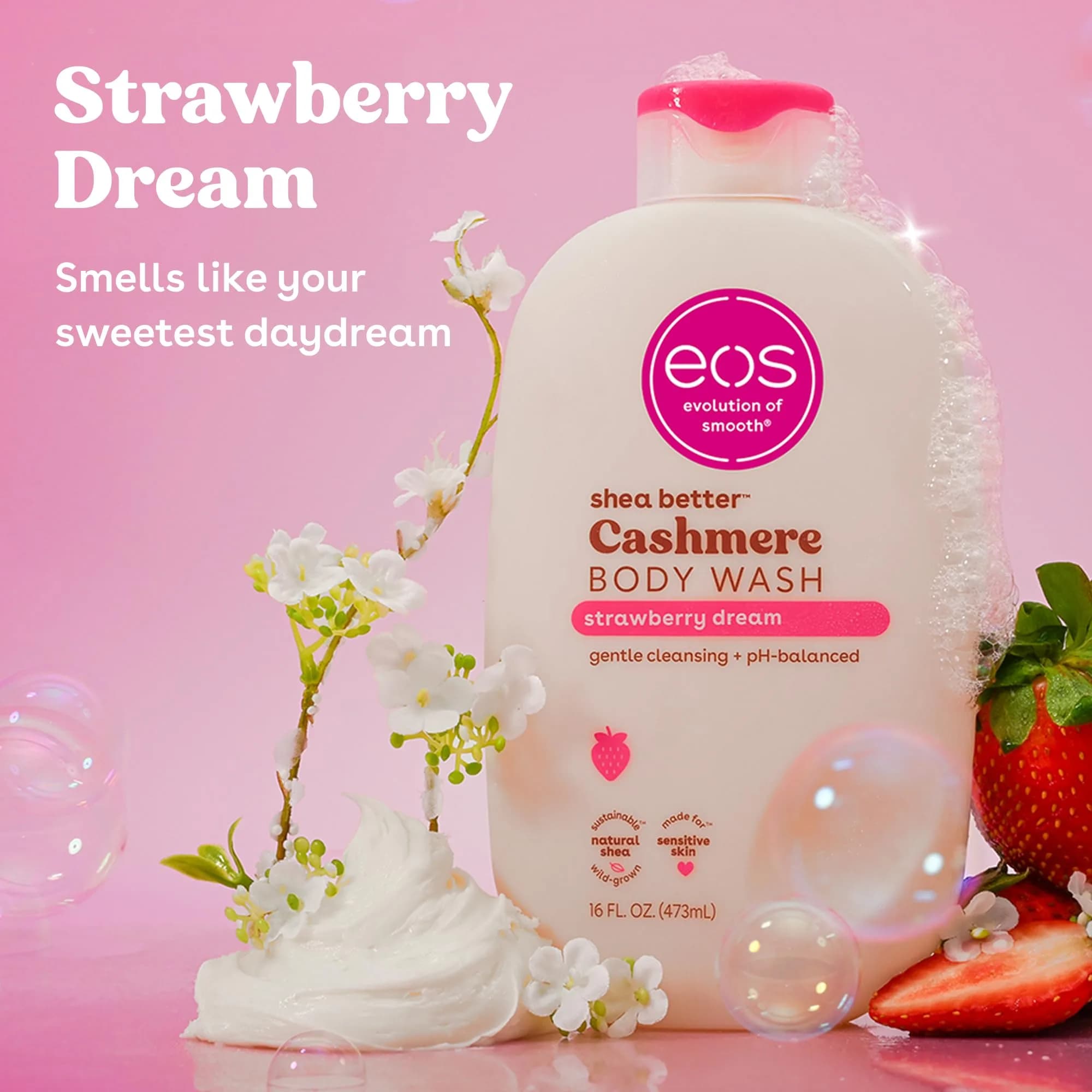 eos Strawberry Dreams Creamy Gel Body Wash for Sensitive Skin, pH Balanced, 16 fl oz - view 2