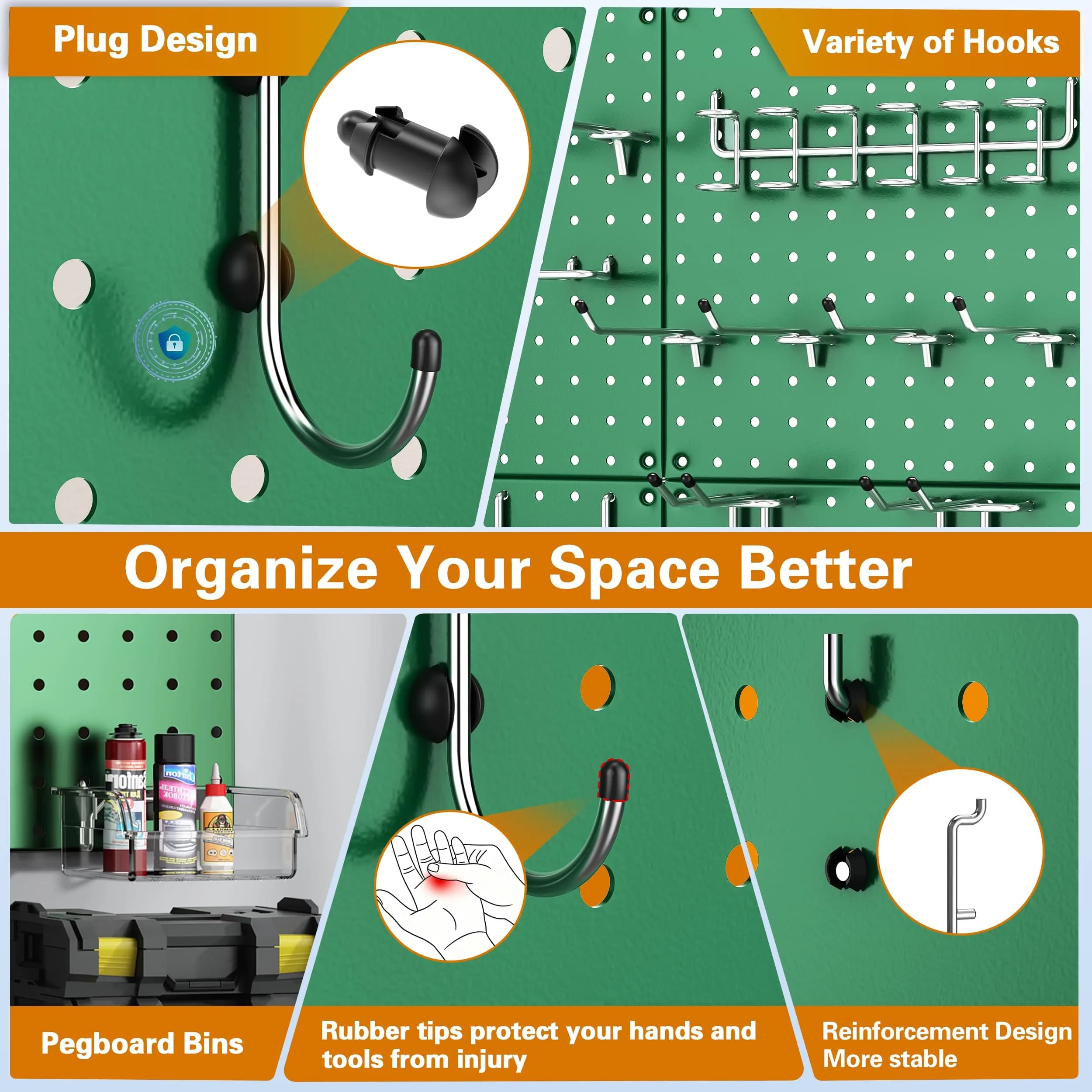 Hogurity Heavy Duty Metal Pegboard Panels with Hooks - 4 Pack 12"x12" | 24"x24" Display Area - view 8