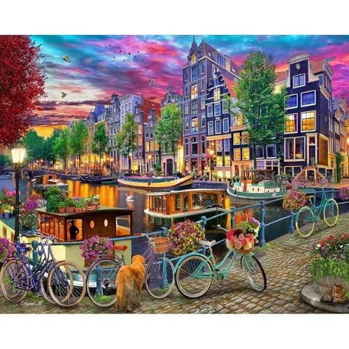 Vermont Christmas Company Amsterdam Canal Jigsaw Puzzle 1000 Piece | Large Interlocking & Randomly Shaped Pieces thumbnail 1