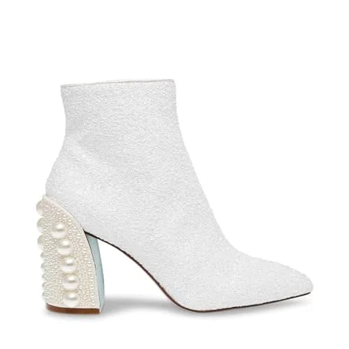 Betsey Johnson Kasey Ankle Boot, White, 6 | Pearl-embellished Block Heel, 3.5in thumbnail 4