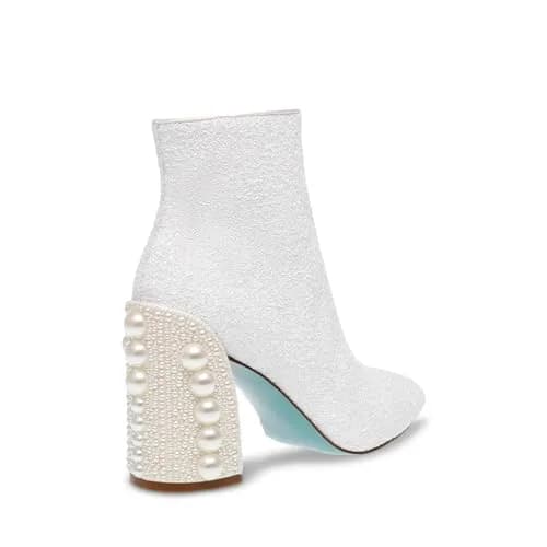 Betsey Johnson Kasey Ankle Boot, White, 6 | Pearl-embellished Block Heel, 3.5in thumbnail 6
