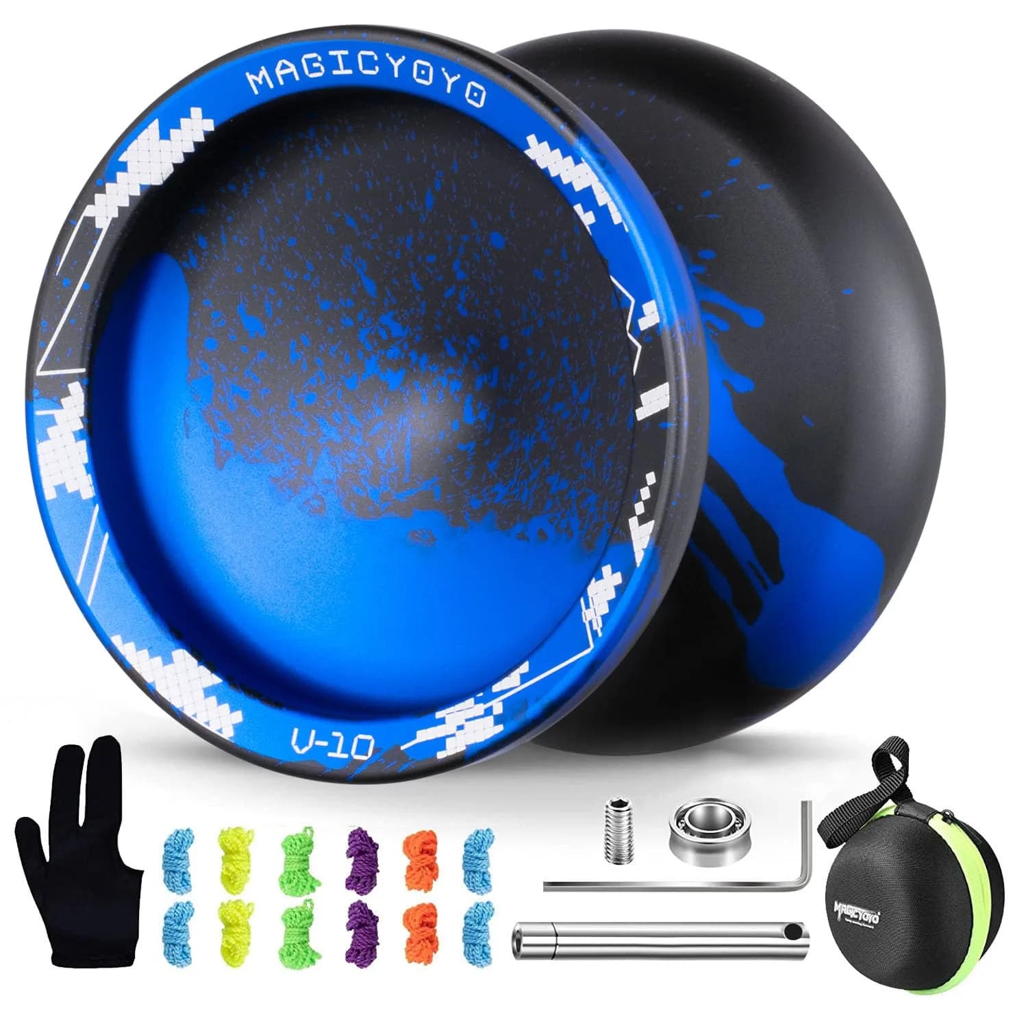 MAGICYOYO V10 Finger Spin Yoyo Black Blue | Responsive & Unresponsive Dual Purpose Metal Yoyo - main product image