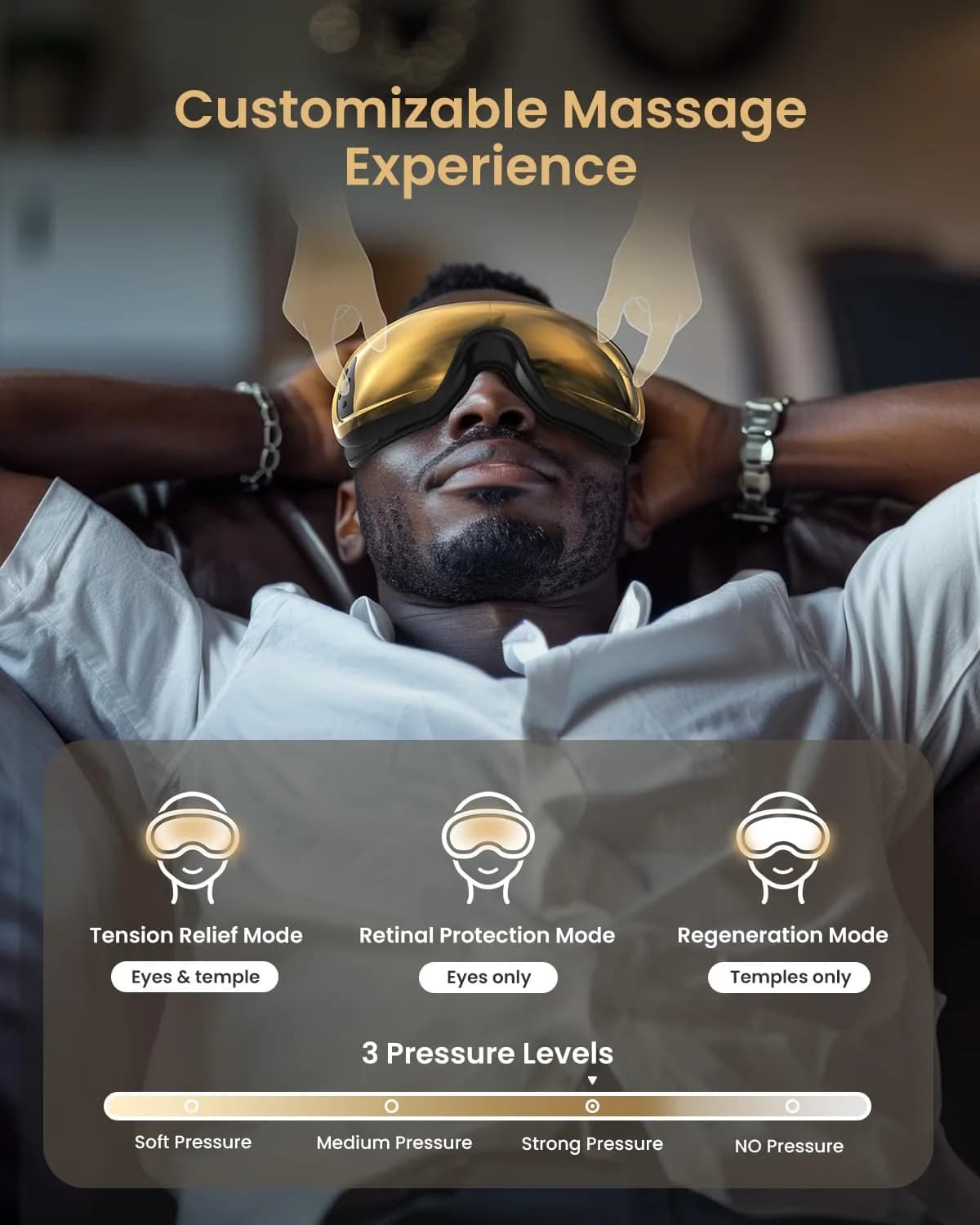 RENPHO Eyeris 3 Eye Massager with Heat & Cooling, Voice Control, 3 Compression Modes, 3 Pressure Levels, Bluetooth, Gold | 1500mAh Battery - view 5
