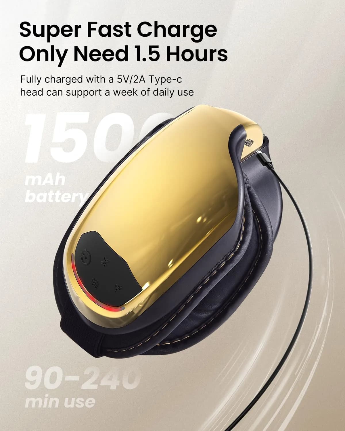 RENPHO Eyeris 3 Eye Massager with Heat & Cooling, Voice Control, 3 Compression Modes, 3 Pressure Levels, Bluetooth, Gold | 1500mAh Battery - view 7