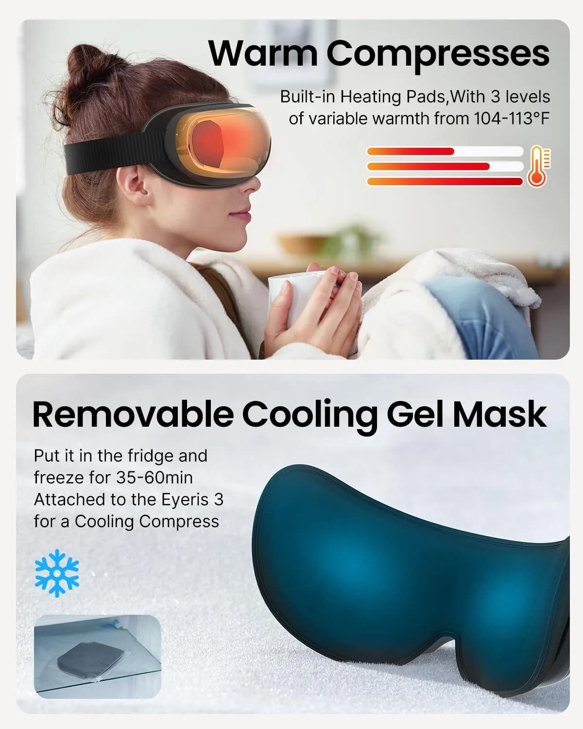 RENPHO Eyeris 3 Eye Massager with Heat & Cooling, Voice Control, 3 Compression Modes, 3 Pressure Levels, Bluetooth, Gold | 1500mAh Battery - view 2