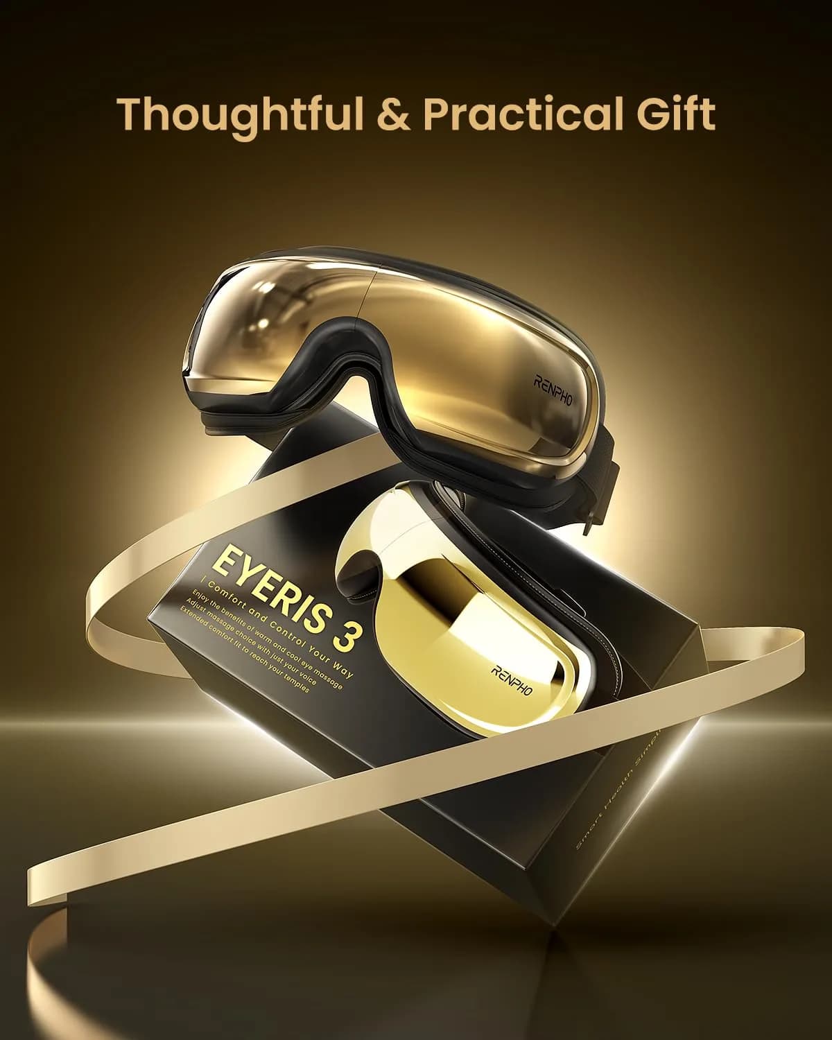 RENPHO Eyeris 3 Eye Massager with Heat & Cooling, Voice Control, 3 Compression Modes, 3 Pressure Levels, Bluetooth, Gold | 1500mAh Battery - view 4