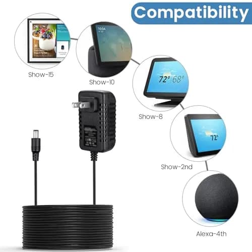 weishan 30W Power Cord Adapter for Echo Show 8 3rd, Show 10, 15, 21 & Echo 4th Gen | 1.5m Black, 18V, 30W thumbnail 4