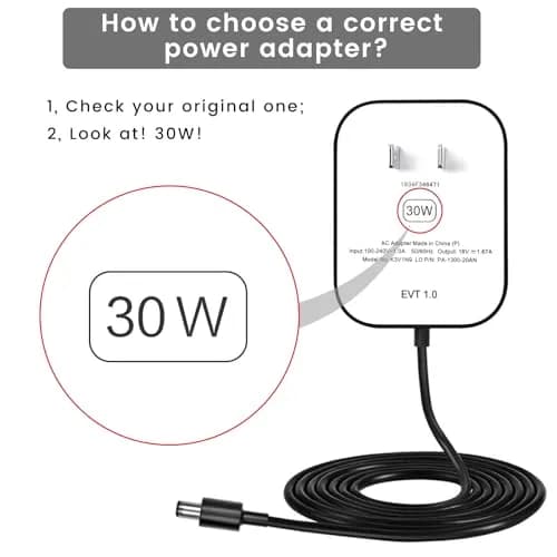 weishan 30W Power Cord Adapter for Echo Show 8 3rd, Show 10, 15, 21 & Echo 4th Gen | 1.5m Black, 18V, 30W thumbnail 2