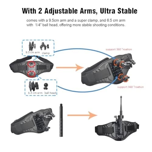 Fotoleey Back Bar Waist Strap Mount for Insta360 X6/X5/X4/X3, GoPro & DJI | Adjustable, Vibration Dampening, 360° Rotation thumbnail 5
