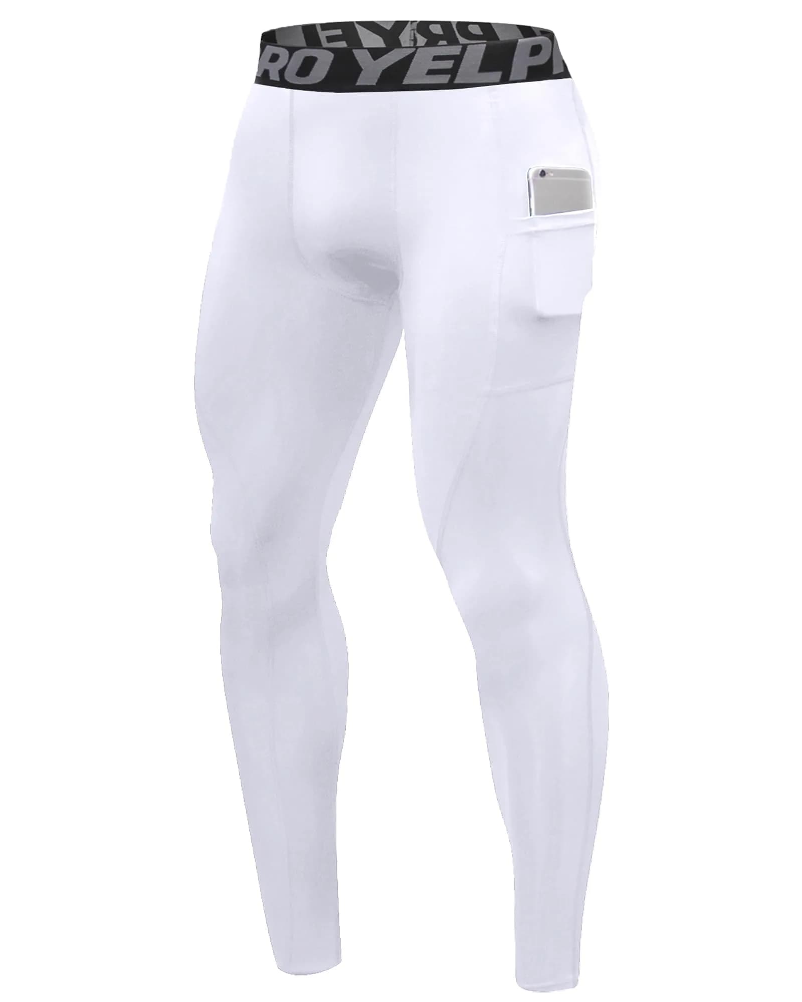 SPVISE White Men's Compression Pants Workout Leggings Sports Tights Performance Athletic Running Base Layer Underwear Long | Breathable, Moisture-Wicking & Flexible