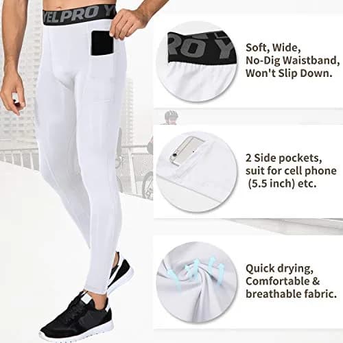 SPVISE White Men's Compression Pants Workout Leggings Sports Tights Performance Athletic Running Base Layer Underwear Long | Breathable, Moisture-Wicking & Flexible thumbnail 3