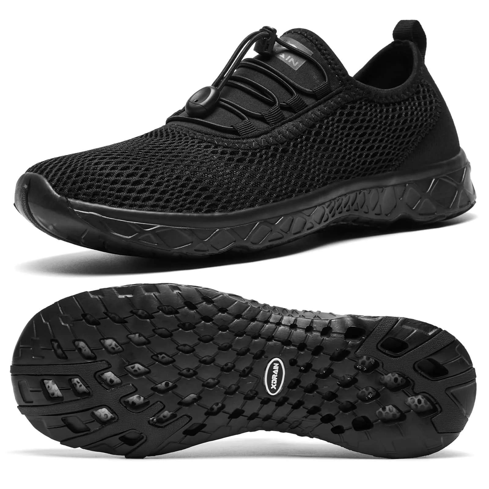 ALEADER Stylish Aqua Water Shoes Men, All Black Size 10 (25.4cm / 10 US) | Quick-Dry Xdrain Water Sneakers for Beach & Pool — All Black