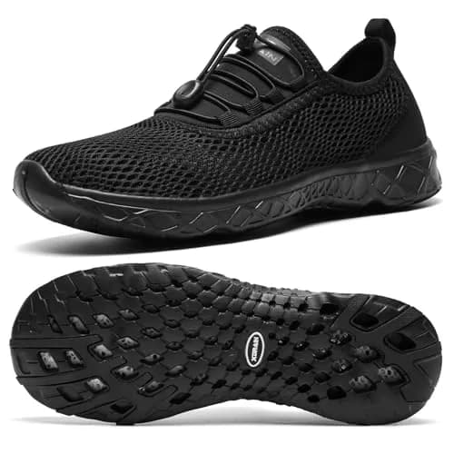 ALEADER Stylish Aqua Water Shoes Men, All Black Size 10 (25.4cm / 10 US) | Quick-Dry Xdrain Water Sneakers for Beach & Pool thumbnail 1