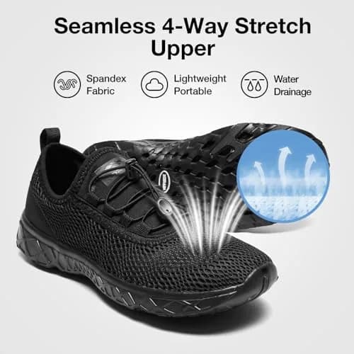 ALEADER Stylish Aqua Water Shoes Men, All Black Size 10 (25.4cm / 10 US) | Quick-Dry Xdrain Water Sneakers for Beach & Pool thumbnail 2