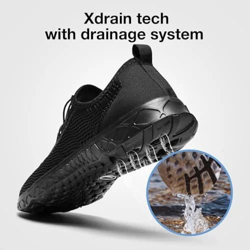 ALEADER Stylish Aqua Water Shoes Men, All Black Size 10 (25.4cm / 10 US) | Quick-Dry Xdrain Water Sneakers for Beach & Pool thumbnail 3