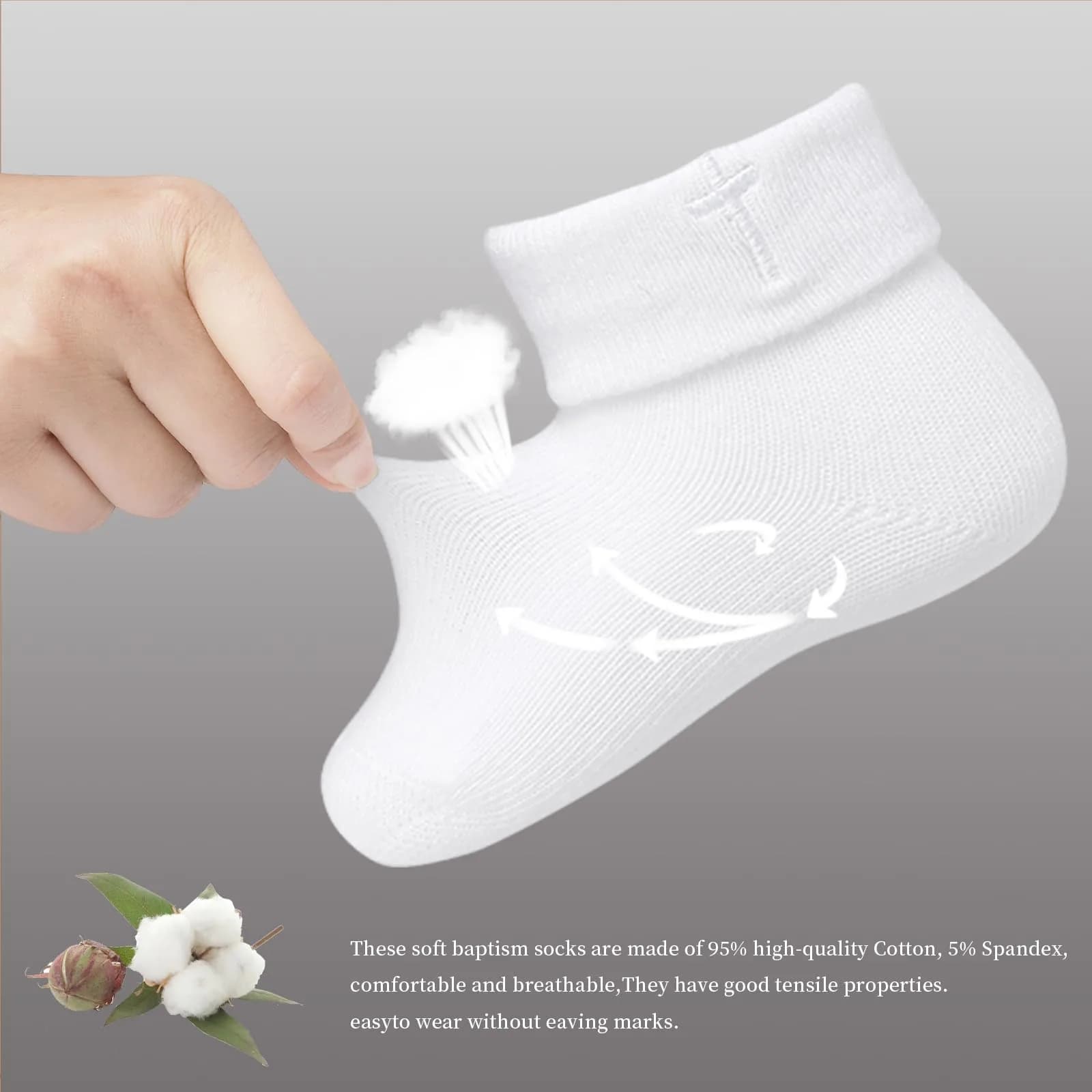 KESICI Newborn Baptism Socks Infant Ankle Crew Socks White Turn cuff Christening Cotton Socks for Baby Boys Girls,0-12 Months | Elegant & Soft thumbnail 6