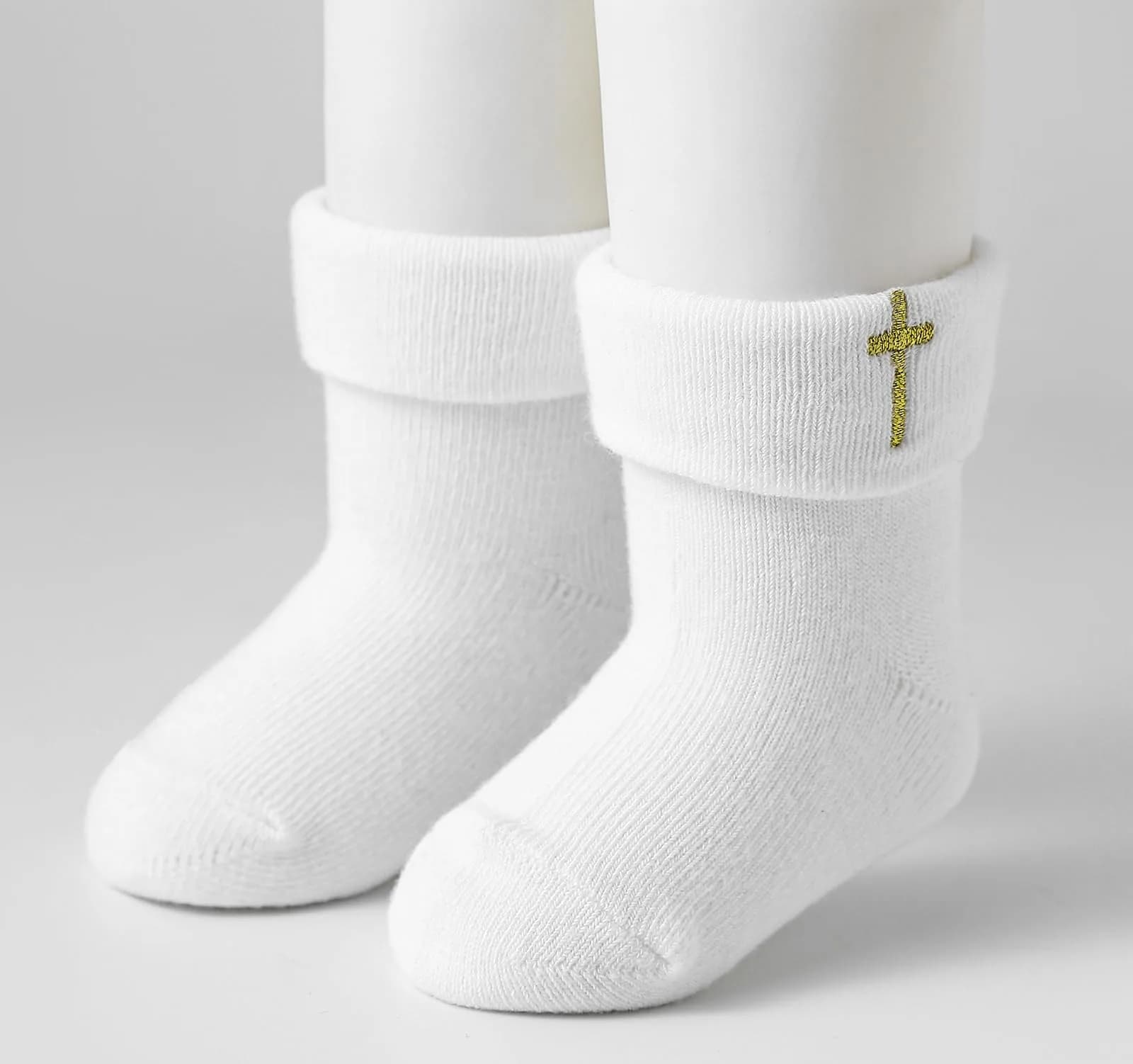 KESICI Newborn Baptism Socks Infant Ankle Crew Socks White Turn cuff Christening Cotton Socks for Baby Boys Girls,0-12 Months | Elegant & Soft thumbnail 8