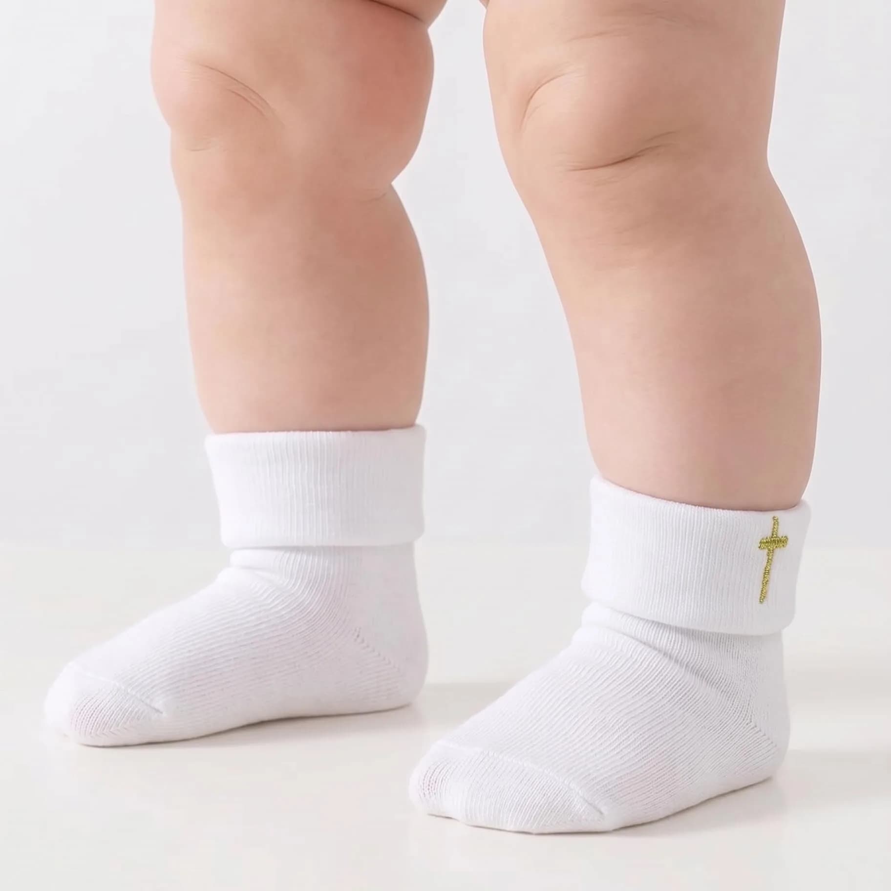 KESICI Newborn Baptism Socks Infant Ankle Crew Socks White Turn cuff Christening Cotton Socks for Baby Boys Girls,0-12 Months | Elegant & Soft thumbnail 2