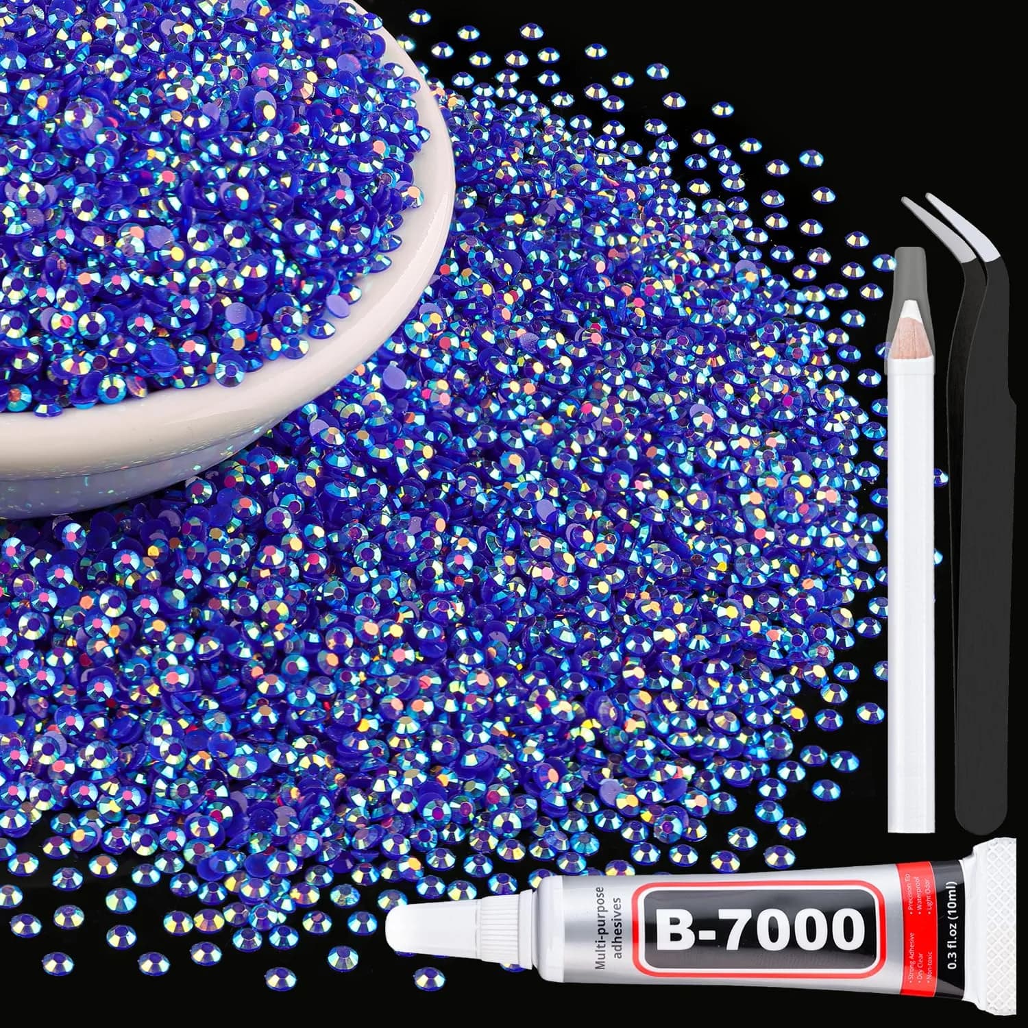 TINKRSTUFF 10,000pcs 2mm Resin Jelly Rhinestones Dark Blue AB | Bedazzling DIY Craft Gems — A16-Dark Blue AB with Glue