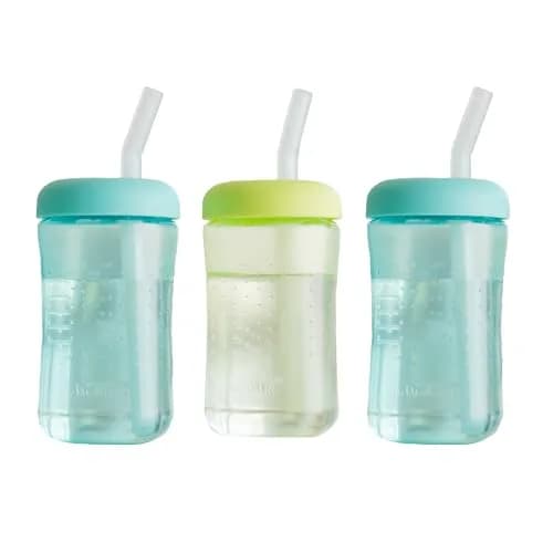 The First Years Squeeze & Sip Straw Cups - 7 Oz (207ml) - 3 Count | Spill-Proof Training Cups for Babies 6+ Months thumbnail 1