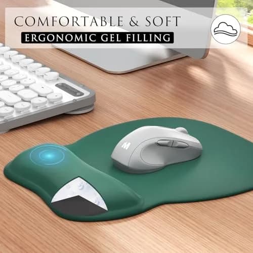 MROCO Ergonomic Mouse Pad with Gel Wrist Rest, 9.4 x 8.1 in (24 x 20.5 cm), Forest Green | Smooth Lycra Surface for Precise Control thumbnail 4