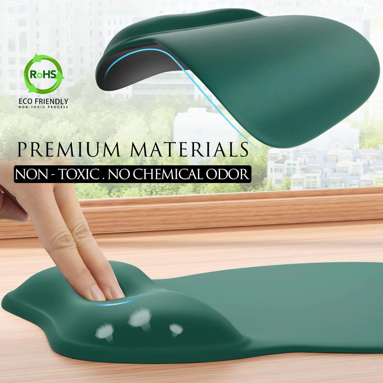 MROCO Ergonomic Mouse Pad with Gel Wrist Rest, 9.4 x 8.1 in (24 x 20.5 cm), Forest Green | Smooth Lycra Surface for Precise Control - view 5