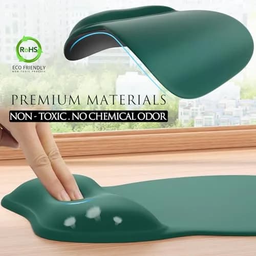 MROCO Ergonomic Mouse Pad with Gel Wrist Rest, 9.4 x 8.1 in (24 x 20.5 cm), Forest Green | Smooth Lycra Surface for Precise Control thumbnail 5