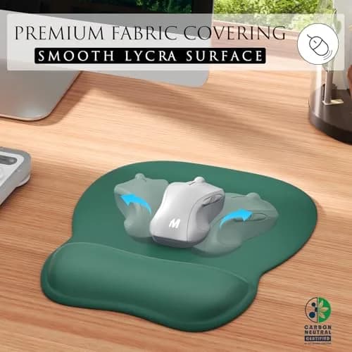 MROCO Ergonomic Mouse Pad with Gel Wrist Rest, 9.4 x 8.1 in (24 x 20.5 cm), Forest Green | Smooth Lycra Surface for Precise Control thumbnail 2