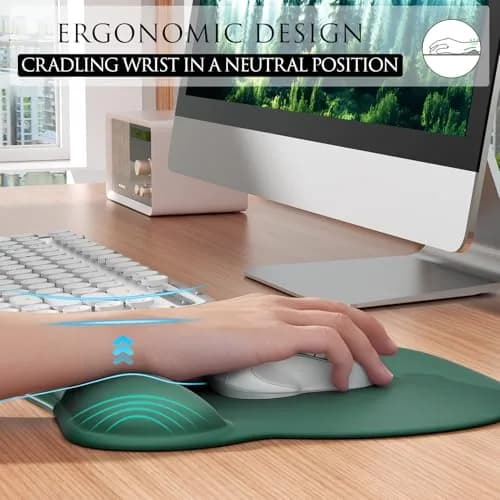 MROCO Ergonomic Mouse Pad with Gel Wrist Rest, 9.4 x 8.1 in (24 x 20.5 cm), Forest Green | Smooth Lycra Surface for Precise Control thumbnail 3