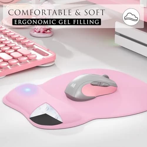 MROCO Ergonomic Mouse Pad with Gel Wrist Rest, 21.8 cm (8.6 in) x 24.4 cm (9.6 in), Pale Pink | Smooth Lycra Surface & Non-Slip PU Base thumbnail 4