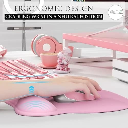 MROCO Ergonomic Mouse Pad with Gel Wrist Rest, 21.8 cm (8.6 in) x 24.4 cm (9.6 in), Pale Pink | Smooth Lycra Surface & Non-Slip PU Base thumbnail 5