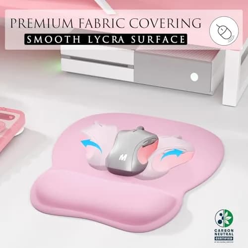 MROCO Ergonomic Mouse Pad with Gel Wrist Rest, 21.8 cm (8.6 in) x 24.4 cm (9.6 in), Pale Pink | Smooth Lycra Surface & Non-Slip PU Base thumbnail 2