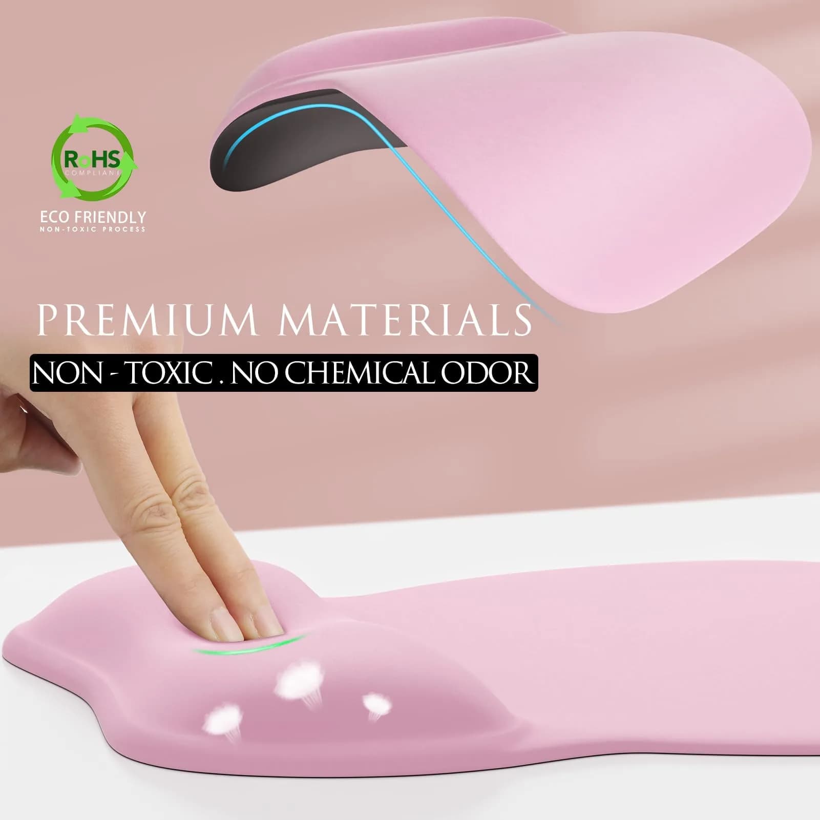 MROCO Ergonomic Mouse Pad with Gel Wrist Rest, 21.8 cm (8.6 in) x 24.4 cm (9.6 in), Pale Pink | Smooth Lycra Surface & Non-Slip PU Base - view 3