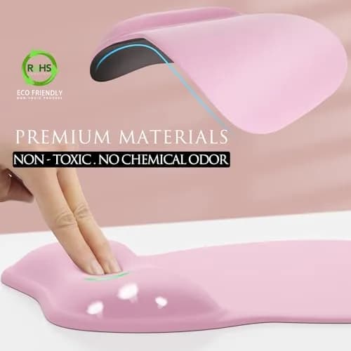 MROCO Ergonomic Mouse Pad with Gel Wrist Rest, 21.8 cm (8.6 in) x 24.4 cm (9.6 in), Pale Pink | Smooth Lycra Surface & Non-Slip PU Base thumbnail 3