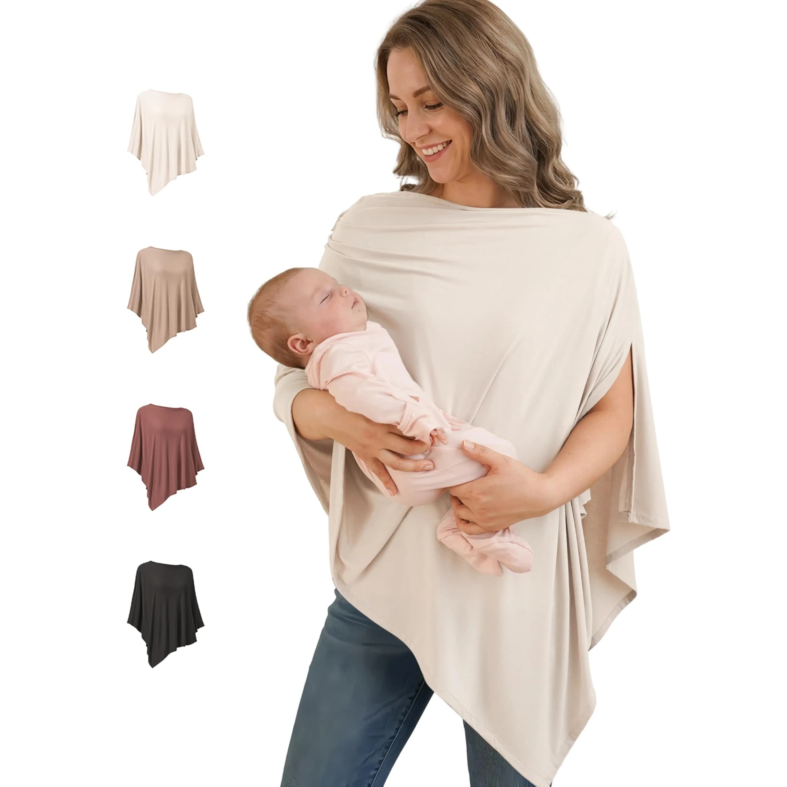 Konssy Rayon Made from Bamboo Nursing Cover Blush Beige | 95% Rayon 5% Spandex Blend | 360° Full Privacy — Blush Beige
