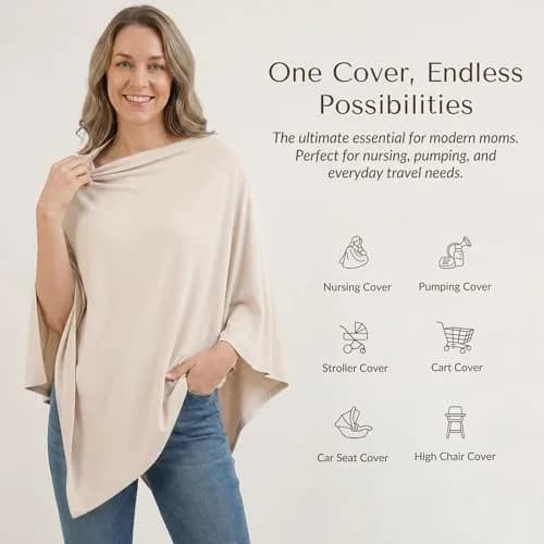 Konssy Rayon Made from Bamboo Nursing Cover Blush Beige | 95% Rayon 5% Spandex Blend | 360° Full Privacy thumbnail 2