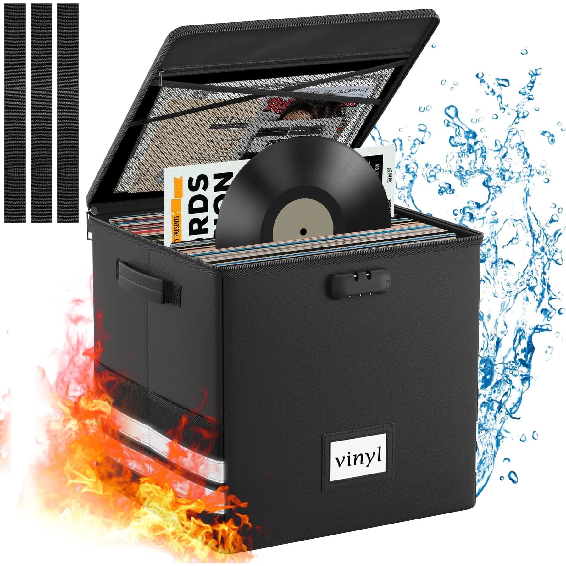 onvvippiv Large Vinyl Record Storage Box Fireproof Waterproof with Lock | 13"x13"x13" | Holds 100+ Records - main product image