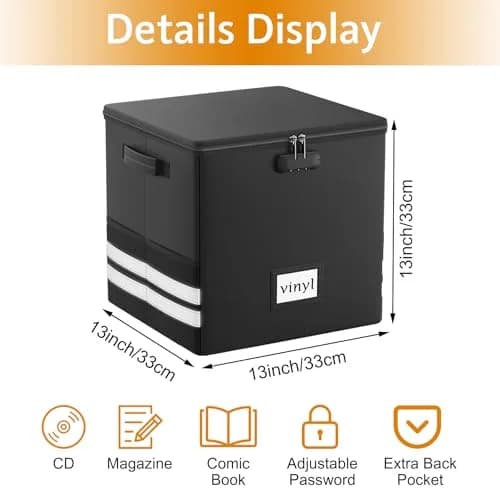 onvvippiv Large Vinyl Record Storage Box Fireproof Waterproof with Lock | 13"x13"x13" | Holds 100+ Records thumbnail 4
