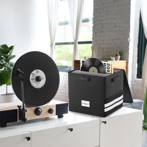 onvvippiv Large Vinyl Record Storage Box Fireproof Waterproof with Lock | 13"x13"x13" | Holds 100+ Records thumbnail 6
