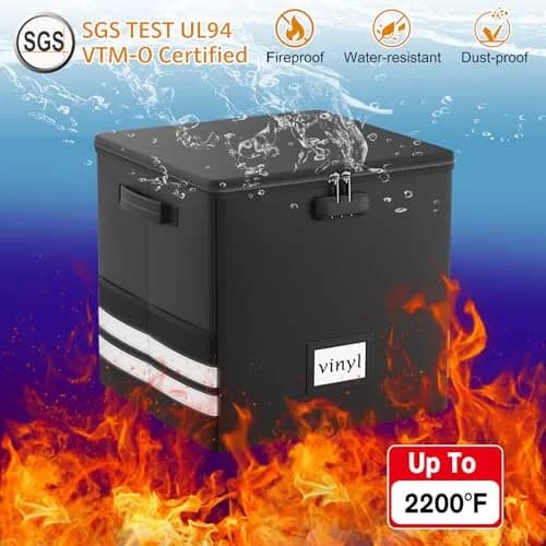 onvvippiv Large Vinyl Record Storage Box Fireproof Waterproof with Lock | 13"x13"x13" | Holds 100+ Records thumbnail 2