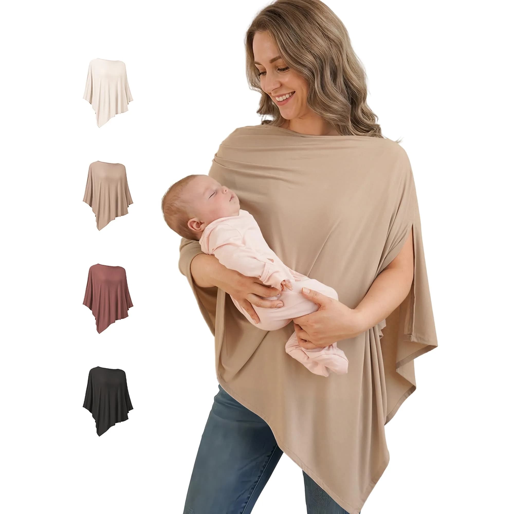 Konssy Rayon Made from Bamboo Nursing Cover for Breastfeeding, Clay, 1 Unit | Soft, Breathable, and Stretchy Poncho for Privacy