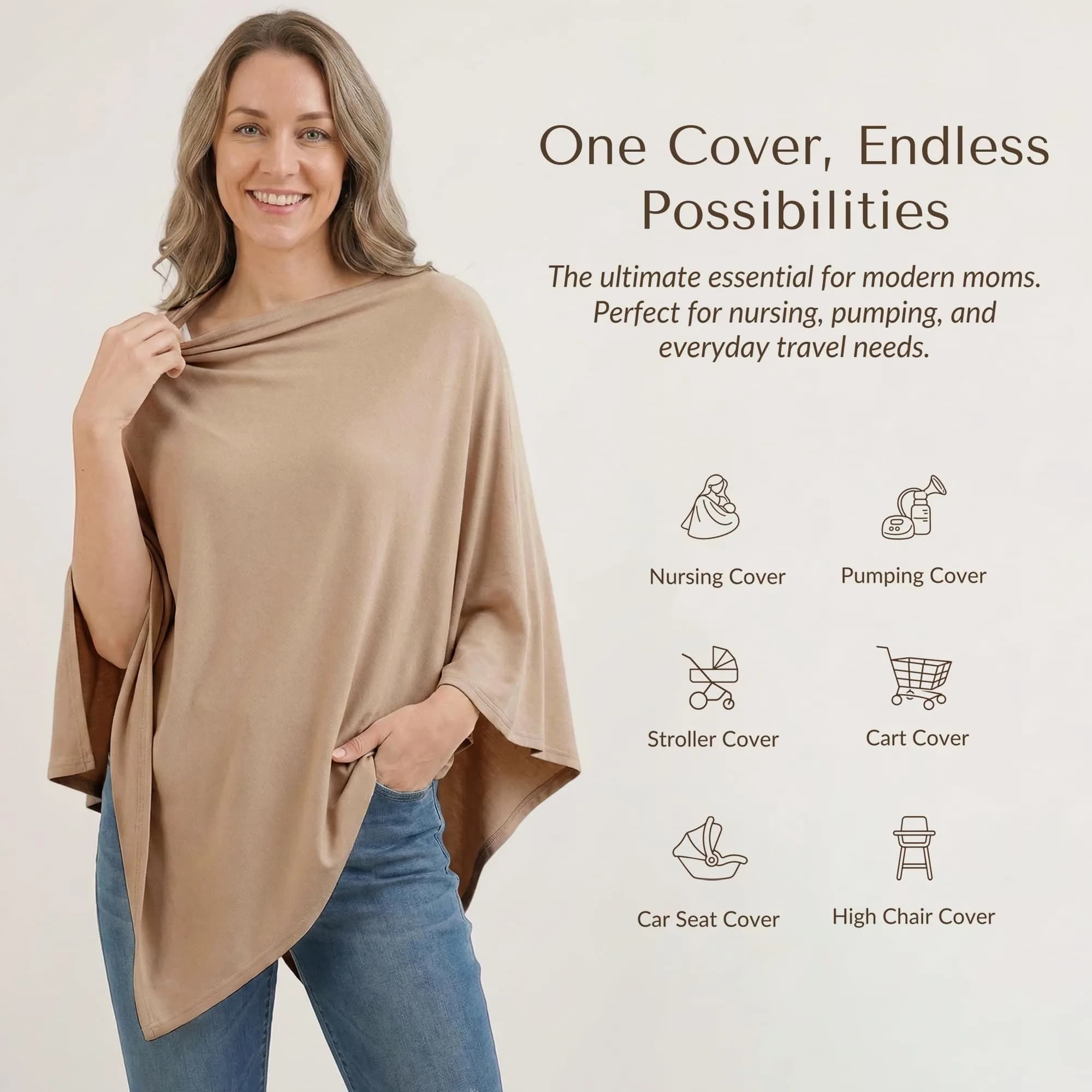 Konssy Rayon Made from Bamboo Nursing Cover for Breastfeeding, Clay, 1 Unit | Soft, Breathable, and Stretchy Poncho for Privacy - view 2