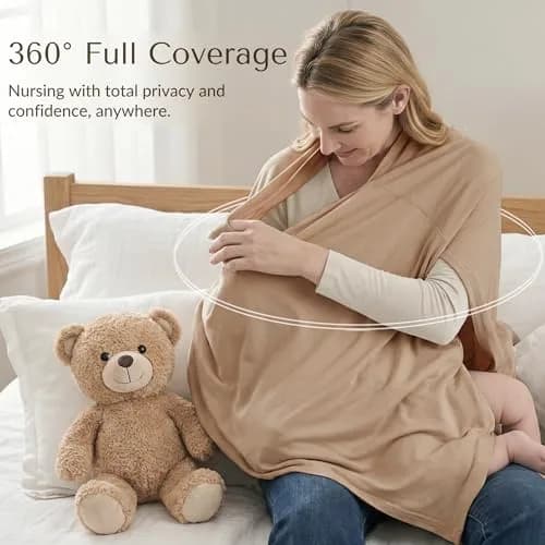 Konssy Rayon Made from Bamboo Nursing Cover for Breastfeeding, Clay, 1 Unit | Soft, Breathable, and Stretchy Poncho for Privacy thumbnail 3
