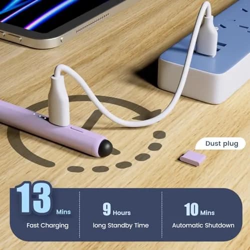 STYLUSHOME Active Stylus Pen for iPad, 165mm (6.5in) with 13-Min Fast Charge & Tilt Sensitivity | Precision Fine Tip & Rubber Tip thumbnail 6