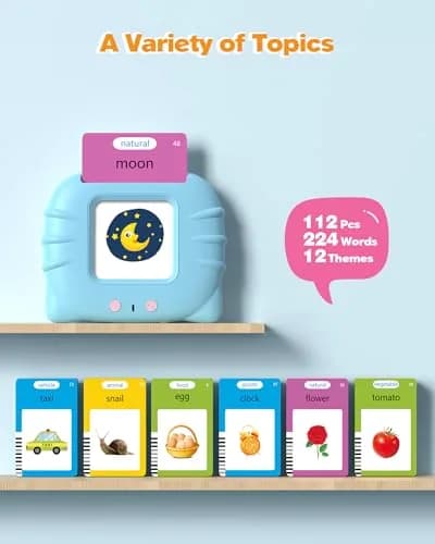 Airbition Talking Flash Cards for Toddlers Ages 1-5, 224 Words English Blue | Montessori Learning Toy thumbnail 2