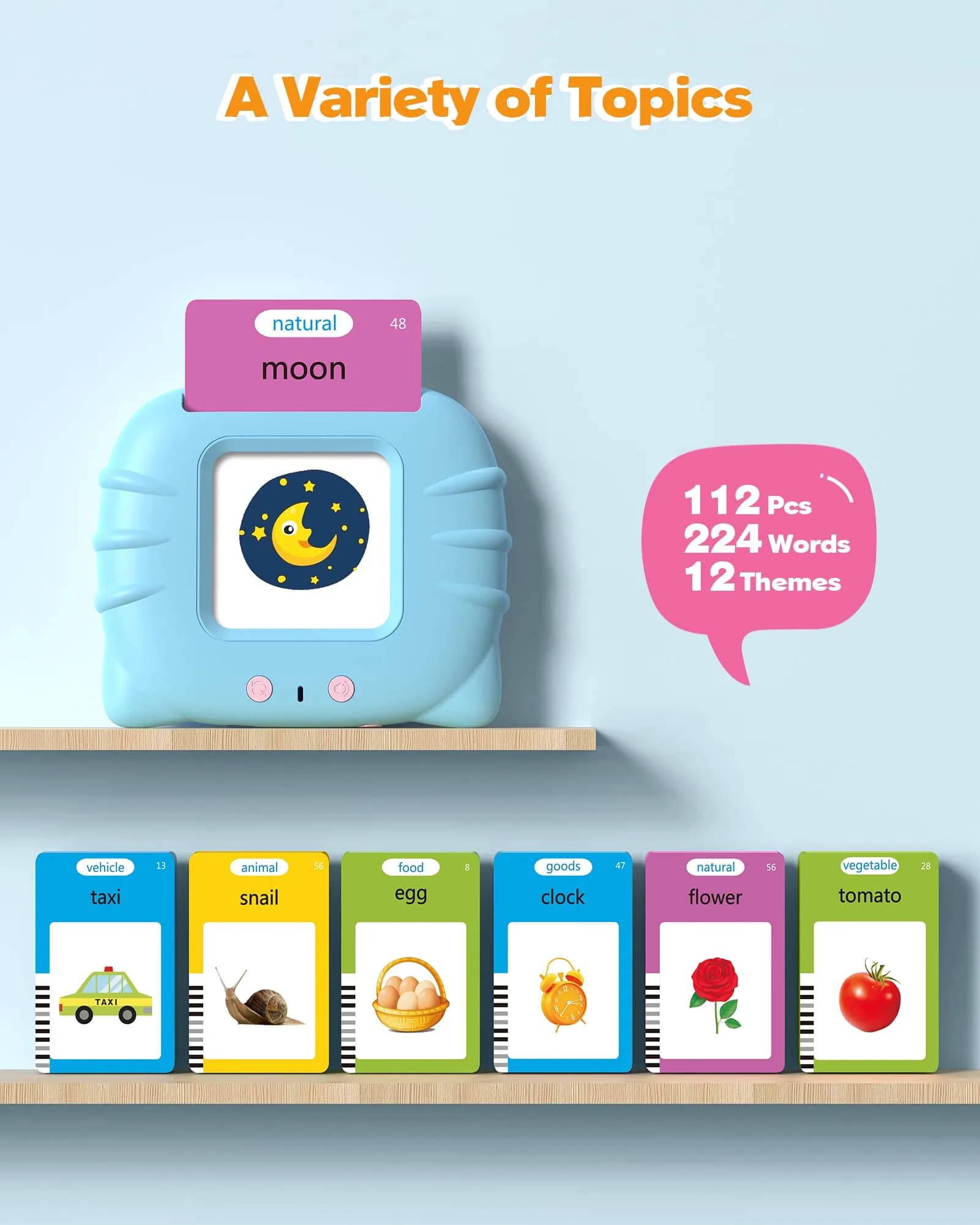 Airbition Talking Flash Cards for Toddlers Ages 1-5, 224 Words English Blue | Montessori Learning Toy - view 2