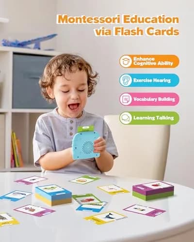 Airbition Talking Flash Cards for Toddlers Ages 1-5, 224 Words English Blue | Montessori Learning Toy thumbnail 3