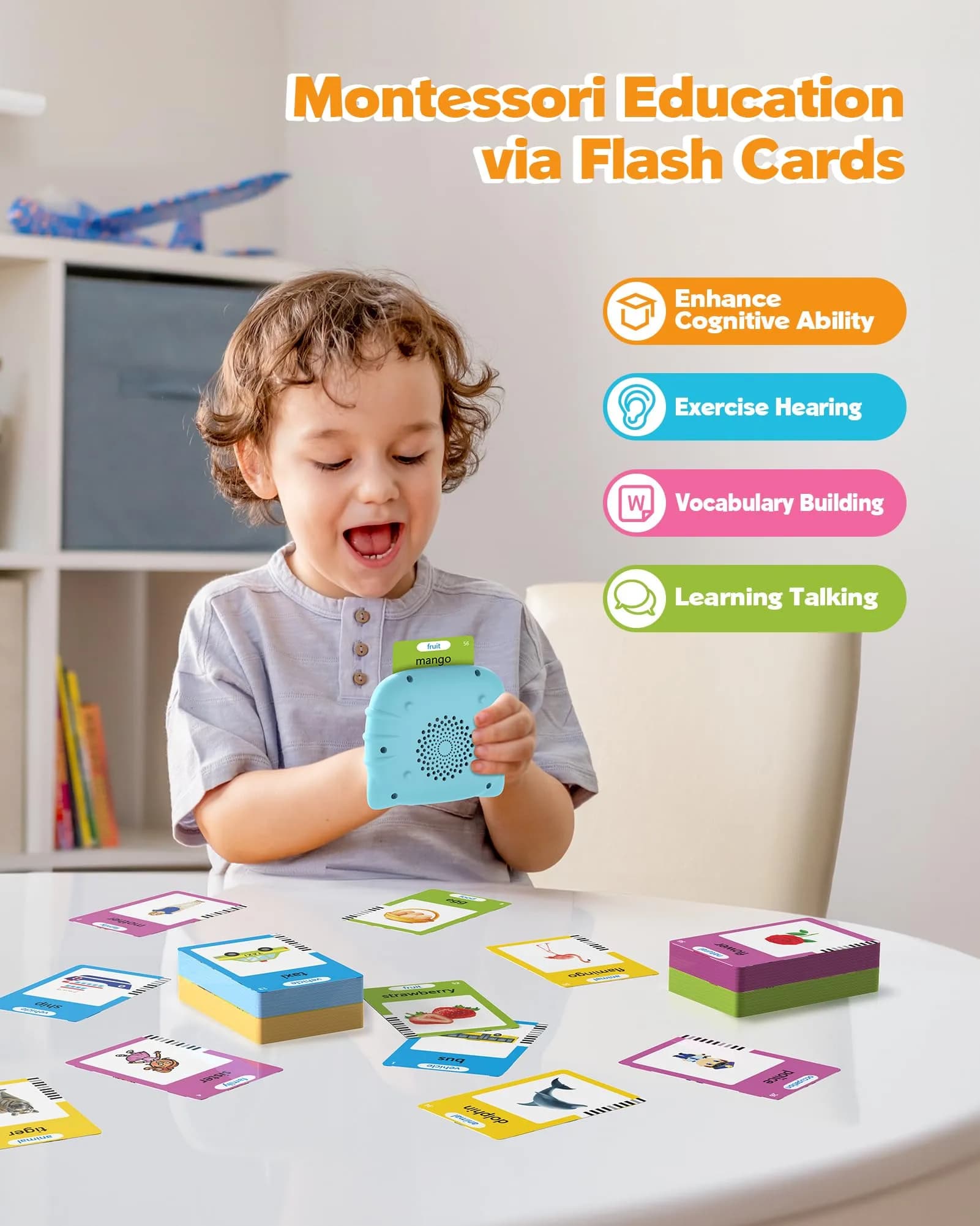 Airbition Talking Flash Cards for Toddlers Ages 1-5, 224 Words English Blue | Montessori Learning Toy - view 3