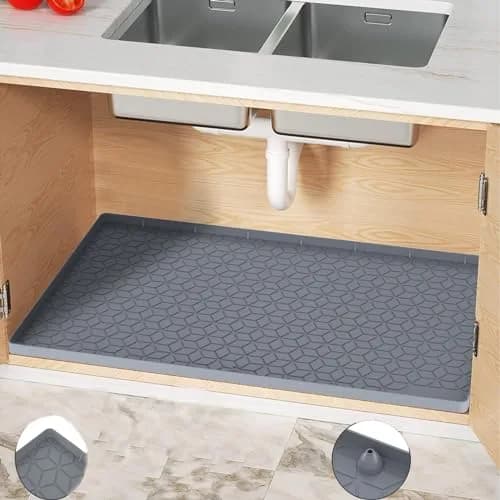 MIFADFAO Under Sink Mat 86cm x 56cm (34"x22") | Waterproof Silicone Liner with Drain Hole for Kitchen Cabinets & Counters thumbnail 1