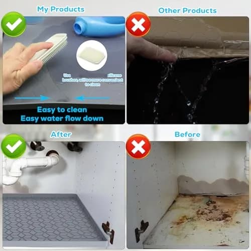 MIFADFAO Under Sink Mat 86cm x 56cm (34"x22") | Waterproof Silicone Liner with Drain Hole for Kitchen Cabinets & Counters thumbnail 6